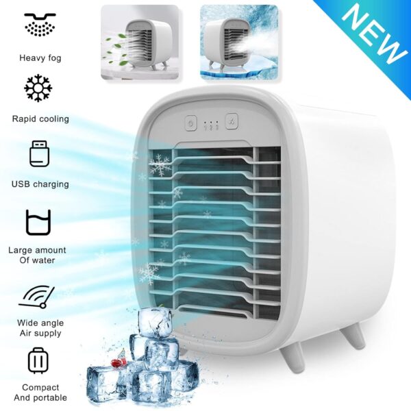 Mini Portable Air Conditioner – USB Cooling Fan with Water & Ice Cooling | Personal Desk Cooler